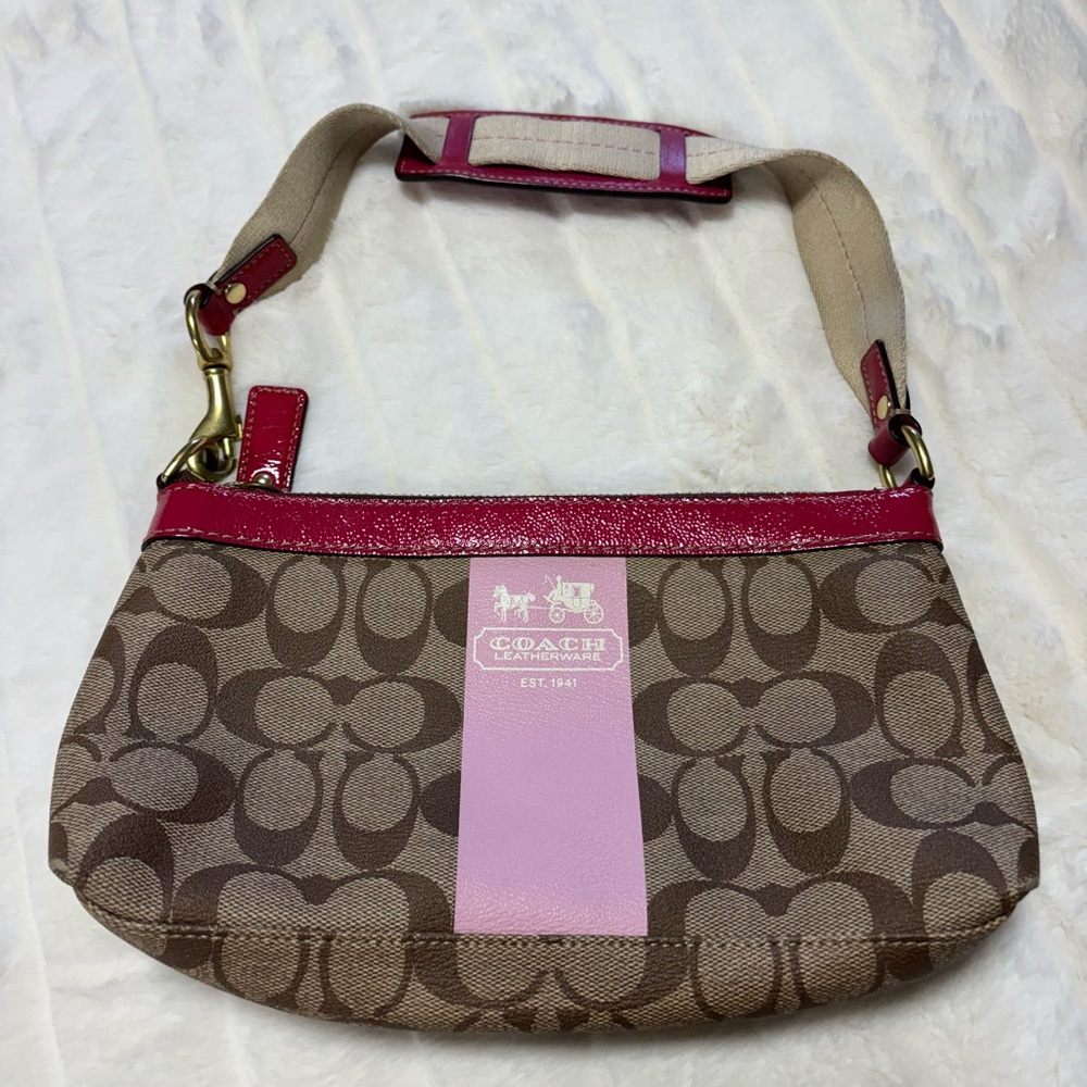 Coach Brown and Pink Shoulder Bag with Signature Monogram